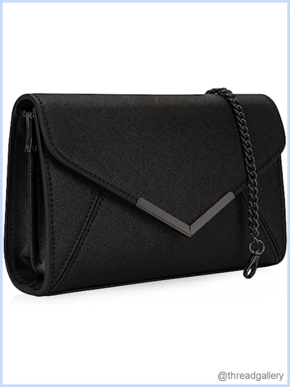 Faux Saffiano Leather Envelope Clutch Evening Bag Chain Strap Crossbody